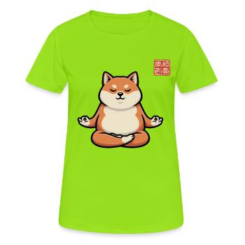 Zen Shiba Pup Meditation - Women's Breathable T-Shirt - neon green - Front - AI Model Female 172 dark (172cm)