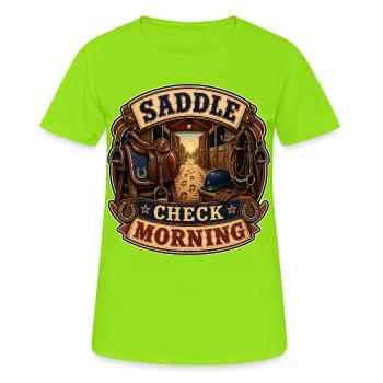 CONTRÔLE DE LA SELLE MATIN - T-shirt respirant Femme - vert néon - Devant - AI Model Female 172 dark (172cm)