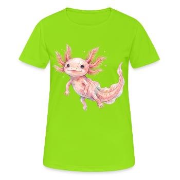 Mignon bébé axolotl rose en style aquarelle - T-shirt respirant Femme - vert néon - Devant - AI Model Female 172 dark (172cm)