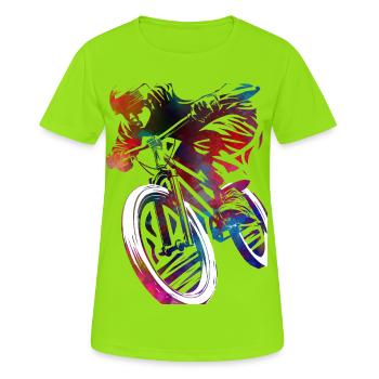 Un vélo coloré dans l’abstraction - T-shirt respirant Femme - vert néon - Devant - AI Model Female 172 dark (172cm)