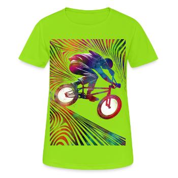 Cycliste coloré dans une explosion au néon - T-shirt respirant Femme - vert néon - Devant - AI Model Female 172 dark (172cm)