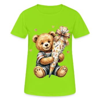Ours en peluche avec cône d’école pour l’inscription scolaire - T-shirt respirant Femme - vert néon - Devant - AI Model Female 172 dark (172cm)