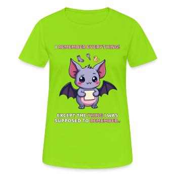 Je me souviens de tout – Humour de chauve-souris avec le TDAH - T-shirt respirant Femme - vert néon - Devant - AI Model Female 172 dark (172cm)
