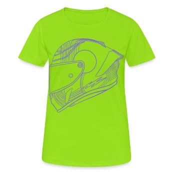 Casque violet néon - Visière - T-shirt respirant Femme - vert néon - Devant - AI Model Female 172 dark (172cm)