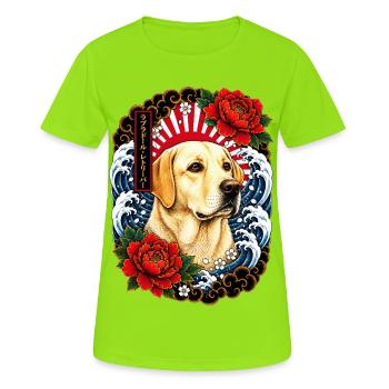 Labrador Retriever im Japan Tattoo Stil - Frauen T-Shirt atmungsaktiv - Neongrün - Vorne - AI Model Female 172 dark (172cm)