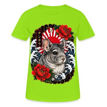 Chinchilla im japanischen Irezumi Tattoo Stil - Frauen T-Shirt atmungsaktiv - Neongrün - Vorne - AI Model Female 172 dark (172cm)