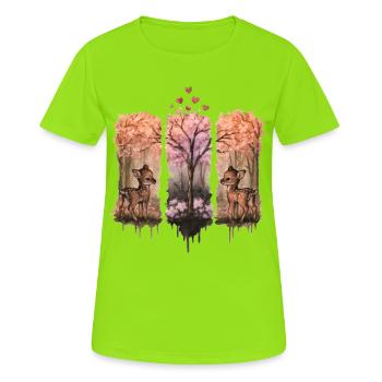 Rehkitz Aquarell Wald Herz Naturgeschenk - Frauen T-Shirt atmungsaktiv - Neongrün - Vorne - AI Model Female 172 dark (172cm)