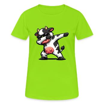 Dabbing Kuh - Frauen T-Shirt atmungsaktiv - Neongrün - Vorne - AI Model Female 172 dark (172cm)