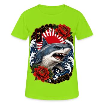 Weißer Hai im japanischen Irezumi Stil - Frauen T-Shirt atmungsaktiv - Neongrün - Vorne - AI Model Female 172 dark (172cm)