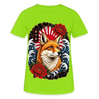Fuchs im japanischen Irezumi Tattoo Stil - Frauen T-Shirt atmungsaktiv - Neongrün - Vorne - AI Model Female 172 dark (172cm)