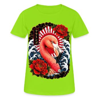 Flamingo im japanischen Irezumi Stil - Frauen T-Shirt atmungsaktiv - Neongrün - Vorne - AI Model Female 172 dark (172cm)