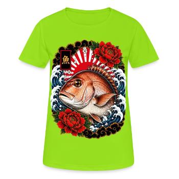 Rotbrasse im japanischen Irezumi Tattoo Stil - Frauen T-Shirt atmungsaktiv - Neongrün - Vorne - AI Model Female 172 dark (172cm)