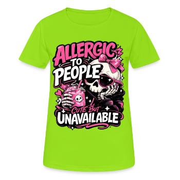 Allergic to People – frecher Totenkopf Spruch - Frauen T-Shirt atmungsaktiv - Neongrün - Vorne - AI Model Female 172 dark (172cm)