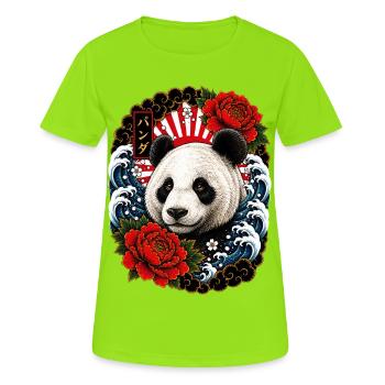 Panda im japanischen Irezumi Tattoo Stil - Frauen T-Shirt atmungsaktiv - Neongrün - Vorne - AI Model Female 172 dark (172cm)