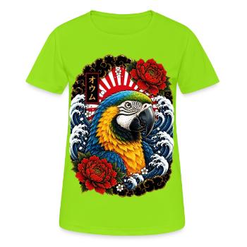 Ara Papagei im japanischen Irezumi Tattoo Stil - Frauen T-Shirt atmungsaktiv - Neongrün - Vorne - AI Model Female 172 dark (172cm)
