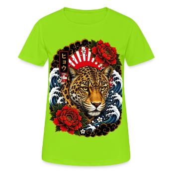 Leopard im japanischen Irezumi Tattoo Stil - Frauen T-Shirt atmungsaktiv - Neongrün - Vorne - AI Model Female 172 dark (172cm)