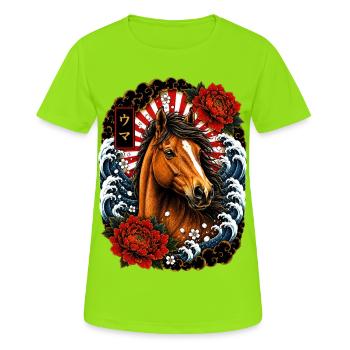 Pferd im japanischen Irezumi Tattoo Stil - Frauen T-Shirt atmungsaktiv - Neongrün - Vorne - AI Model Female 172 dark (172cm)