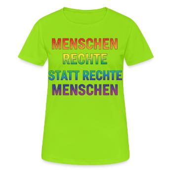 Menschenrechte Statement Regenbogen Demokratie - Frauen T-Shirt atmungsaktiv - Neongrün - Vorne - AI Model Female 172 dark (172cm)