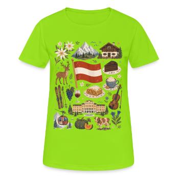 Österreich | Alpen, Genuss & Heimatgefühl - Frauen T-Shirt atmungsaktiv - Neongrün - Vorne - AI Model Female 172 dark (172cm)