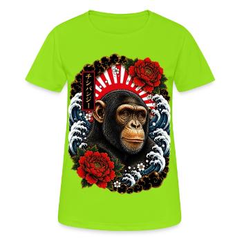 Schimpanse im japanischen Irezumi Tattoo Stil - Frauen T-Shirt atmungsaktiv - Neongrün - Vorne - AI Model Female 172 dark (172cm)