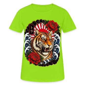 Tiger im japanischen Irezumi Tattoo Stil - Frauen T-Shirt atmungsaktiv - Neongrün - Vorne - AI Model Female 172 dark (172cm)