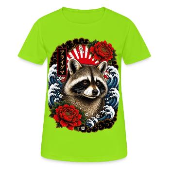 Waschbär im japanischen Irezumi Tattoo Stil - Frauen T-Shirt atmungsaktiv - Neongrün - Vorne - AI Model Female 172 dark (172cm)
