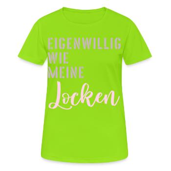 Haare Locken Eigenwillig - Frauen T-Shirt atmungsaktiv - Neongrün - Vorne - AI Model Female 172 dark (172cm)