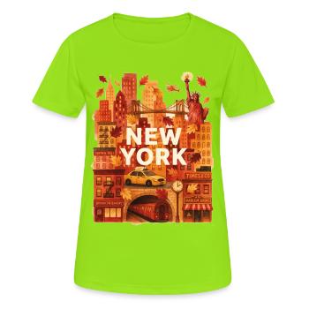 Aquarelle de la Skyline d’automne de New York - T-shirt respirant Femme - vert néon - Devant - AI Model Female 172 dark (172cm)