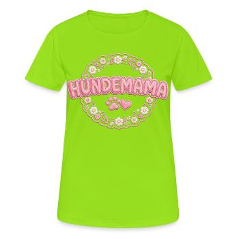 Hundemama Blütenstickerei - Frauen T-Shirt atmungsaktiv - Neongrün - Vorne - AI Model Female 172 dark (172cm)