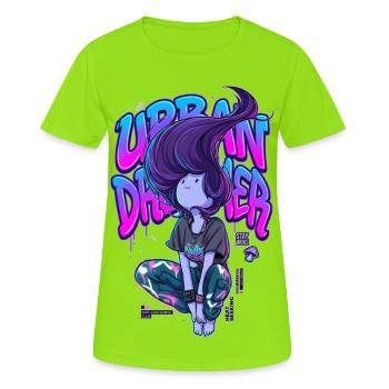 Urban Dreamer Lofi Anime Girl Graffiti Streetwear - T-shirt respirant Femme - vert néon - Devant - AI Model Female 172 dark (172cm)
