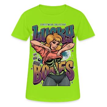 Lucky Bones Retro Skeleton Pin Up Streetwear - Women's Breathable T-Shirt - neon green - Front - AI Model Female 172 dark (172cm)