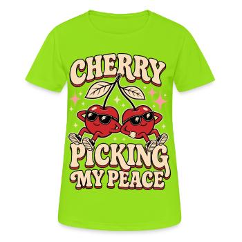 Choisir ma paix à la cerette – Kirschen Humour - T-shirt respirant Femme - vert néon - Devant - AI Model Female 172 dark (172cm)