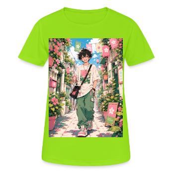 Promenade printanière à travers la Blumengasse - T-shirt respirant Femme - vert néon - Devant - AI Model Female 172 dark (172cm)