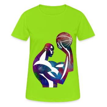 Joueur de basket dans une abstraction colorée - T-shirt respirant Femme - vert néon - Devant - AI Model Female 172 dark (172cm)