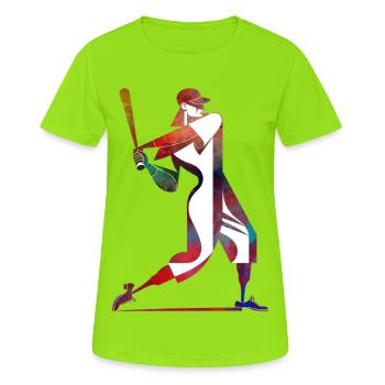 Colored Baseball Player: Dynamic Swing - Women's Breathable T-Shirt - neon green - Front - AI Model Female 172 dark (172cm)