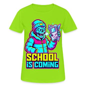 School Is Coming Icy Handheld Console Zombie - Women's Breathable T-Shirt - neon green - Front - AI Model Female 172 dark (172cm)