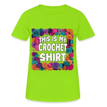 Crochet Shirt Saying: Colorful Yarn World - Women's Breathable T-Shirt - neon green - Front - AI Model Female 172 dark (172cm)