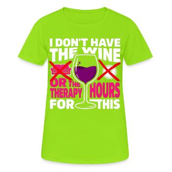 Wine Therapy Satire Tee - Women's Breathable T-Shirt - neon green - Front - AI Model Female 172 dark (172cm)