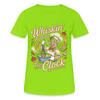 Chef pâtissier qui fait tourner la boulangerie 24h/24 - T-shirt respirant Femme - vert néon - Devant - AI Model Female 172 dark (172cm)