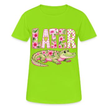 Alligator plus tardif – crocodile tropical mignon - T-shirt respirant Femme - vert néon - Devant - AI Model Female 172 dark (172cm)