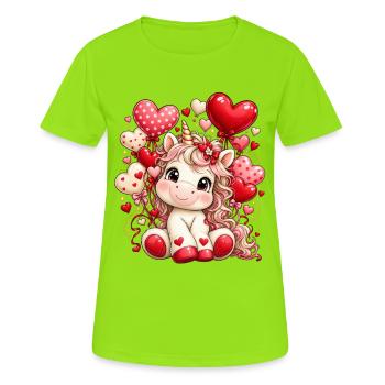 Einhorn Valentinstag Geschenk Freundin Frau - Frauen T-Shirt atmungsaktiv - Neongrün - Vorne - AI Model Female 172 dark (172cm)