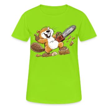 Neun Gänse, neun Stimmungen: lustig, wild, verrück - Frauen T-Shirt atmungsaktiv - Neongrün - Vorne - AI Model Female 172 dark (172cm)