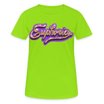 Euphorie en lettres dorées sur fond violet - T-shirt respirant Femme - vert néon - Devant - AI Model Female 172 dark (172cm)