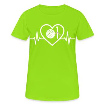 Crochet Tricot Cœur Pelote Fil Rose Hobby Femme - T-shirt respirant Femme - vert néon - Devant - AI Model Female 172 dark (172cm)