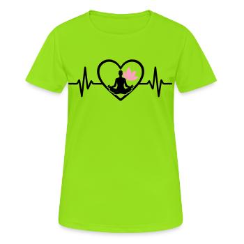 Yoga Herz Frau Silhouette Lotus Wellness - Frauen T-Shirt atmungsaktiv - Neongrün - Vorne - AI Model Female 172 dark (172cm)