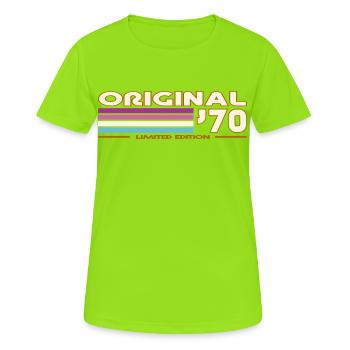 Originale Retro-Streifen der 70er - Frauen T-Shirt atmungsaktiv - Neongrün - Vorne - AI Model Female 172 dark (172cm)