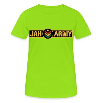 Racines du Jah Army Rastafari Rasta Reggae - T-shirt respirant Femme - vert néon - Devant - AI Model Female 172 dark (172cm)