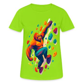 Bloc Gorilla : Conception abstraite de l’escalade - T-shirt respirant Femme - vert néon - Devant - AI Model Female 172 dark (172cm)