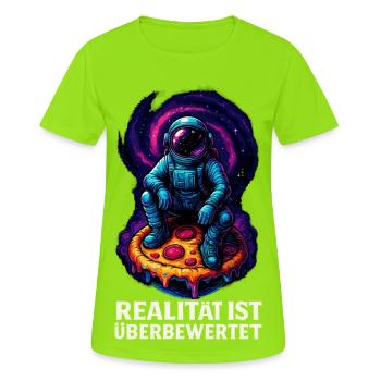 Astronaute sur une pizza dans le cosmos - T-shirt respirant Femme - vert néon - Devant - AI Model Female 172 dark (172cm)
