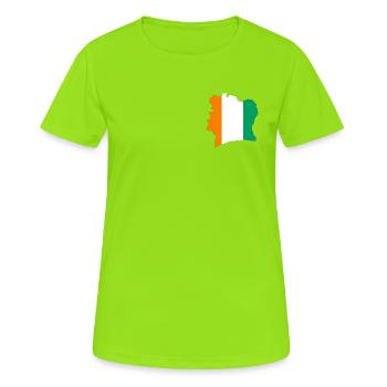 Carte de cote d'Ivoire tricolore stylisée - T-shirt respirant Femme - vert néon - Devant - AI Model Female 172 dark (172cm)